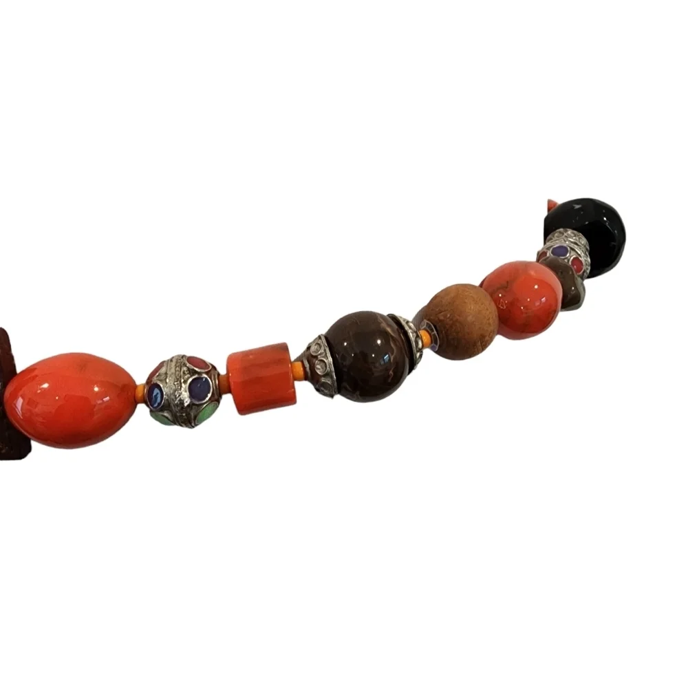 Vintage Boho Belt Art Beads Leather Retro Hippie Bohemian Colorful Orange